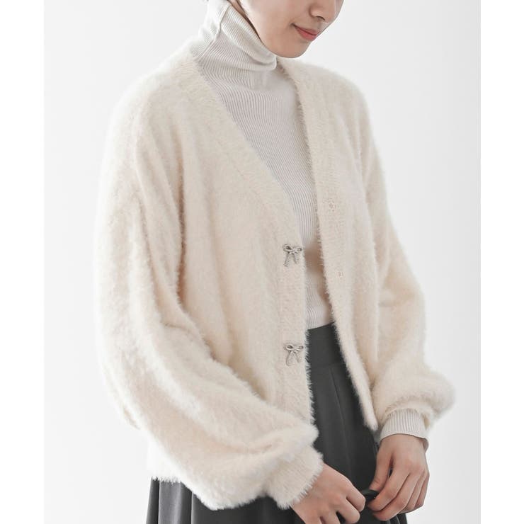 アイボリー | リボンボタンフェザーＶネックカーディガン | rps