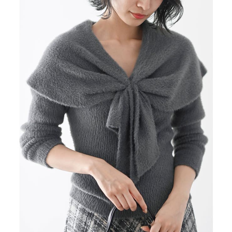 CHACグレー | リボンモチーフラメフェザーニットプルオーバー | rps