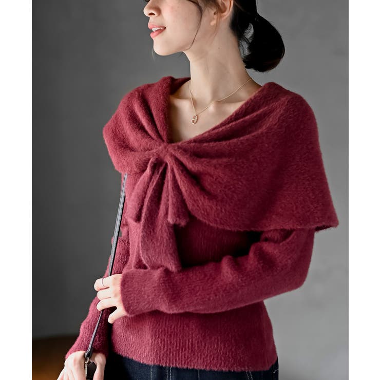 ボルドー | リボンモチーフラメフェザーニットプルオーバー | rps