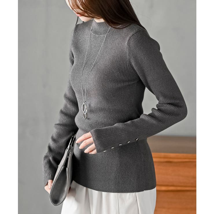 CHACグレー | 袖口ボタンプチハイラメリブニットプルオーバー | rps