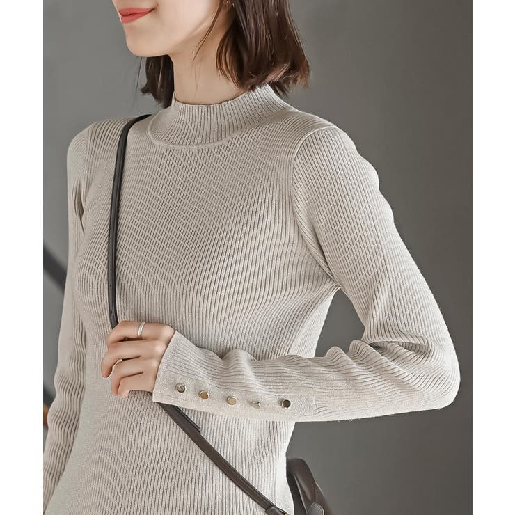 オフベージュ | 袖口ボタンプチハイラメリブニットプルオーバー | rps