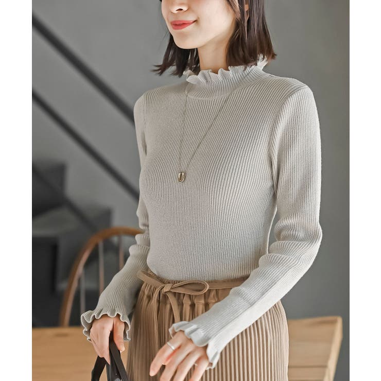 フリルネックラメリブニットプルオーバー[品番：RPSW0004012]｜rps