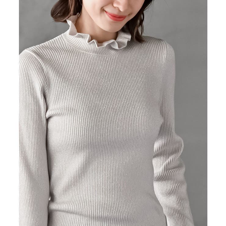 フリルネックラメリブニットプルオーバー[品番：RPSW0004012]｜rps