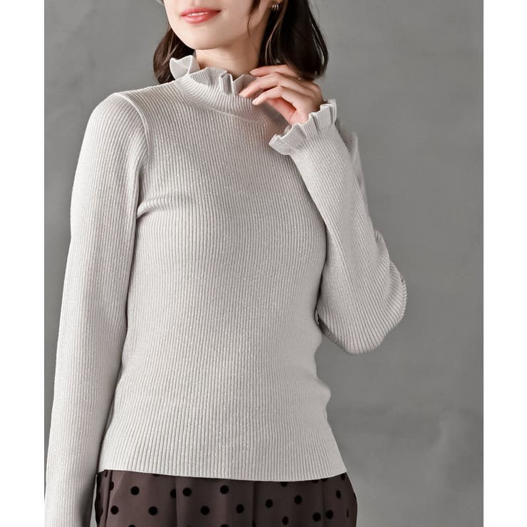 アイボリー | フリルネックラメリブニットプルオーバー | rps