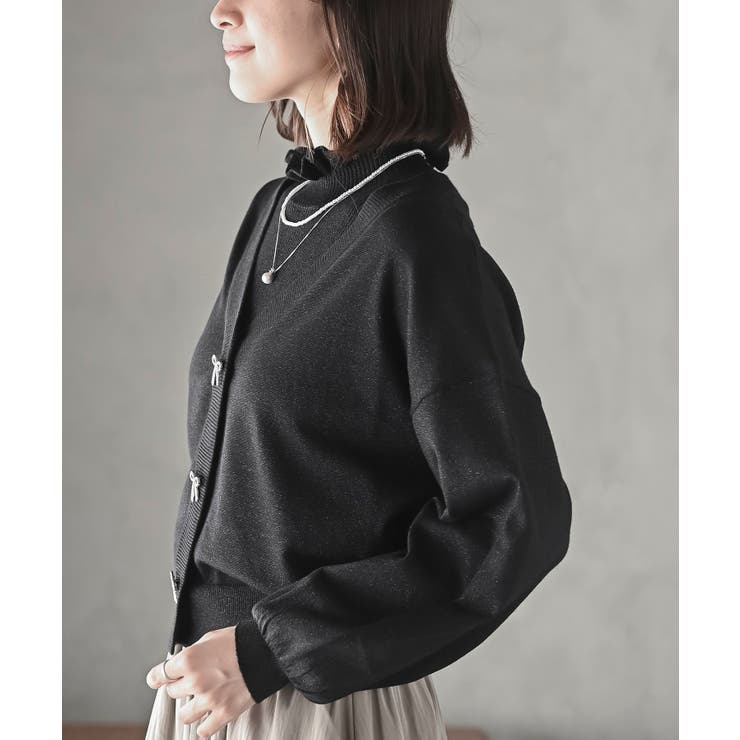 リボンボタンボリューム袖ラメニットＶカーディガン | rps | 詳細画像16 