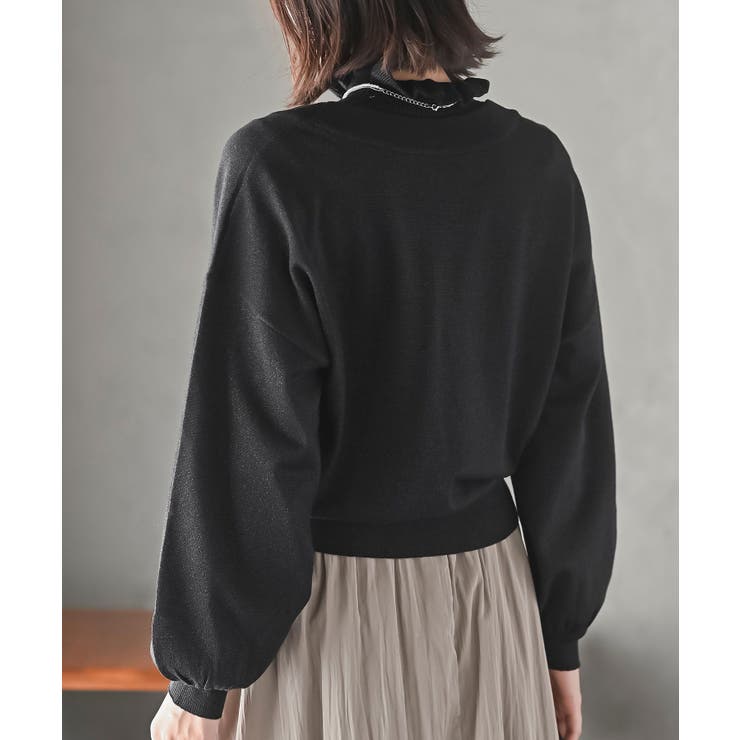 リボンボタンボリューム袖ラメニットＶカーディガン | rps | 詳細画像17 