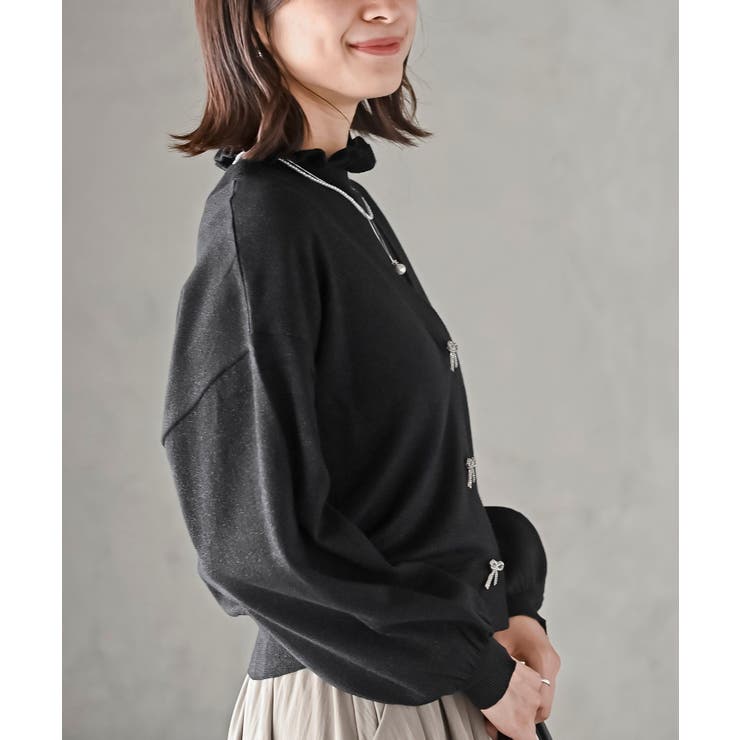 リボンボタンボリューム袖ラメニットＶカーディガン | rps | 詳細画像18 