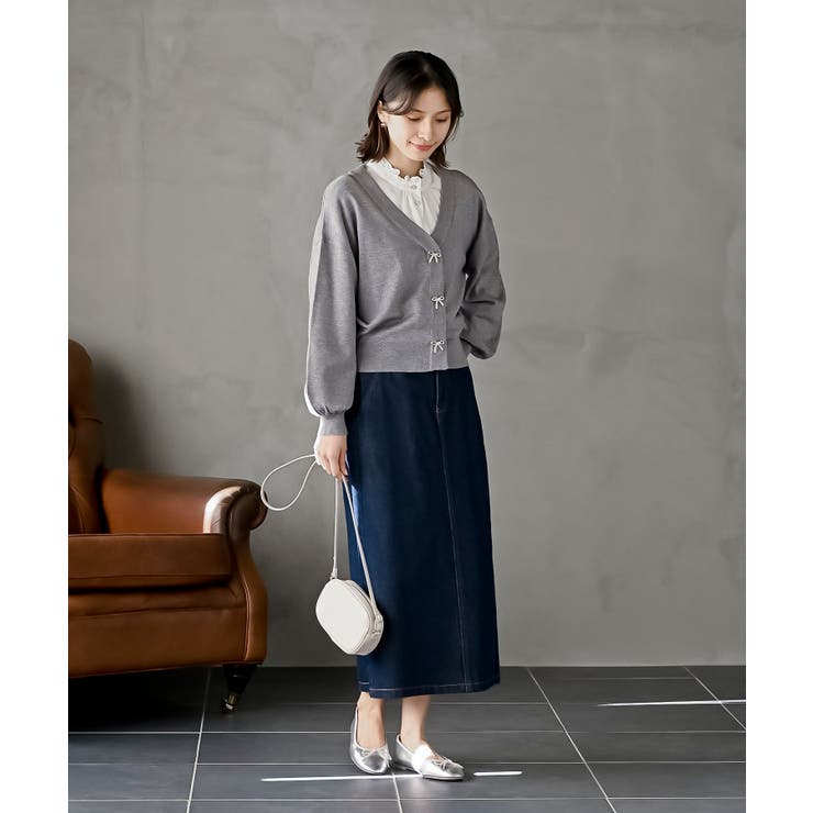 リボンボタンボリューム袖ラメニットＶカーディガン | rps | 詳細画像19 