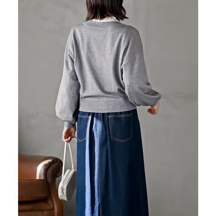 リボンボタンボリューム袖ラメニットＶカーディガン | rps | 詳細画像21 