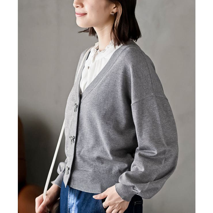 リボンボタンボリューム袖ラメニットＶカーディガン | rps | 詳細画像24 