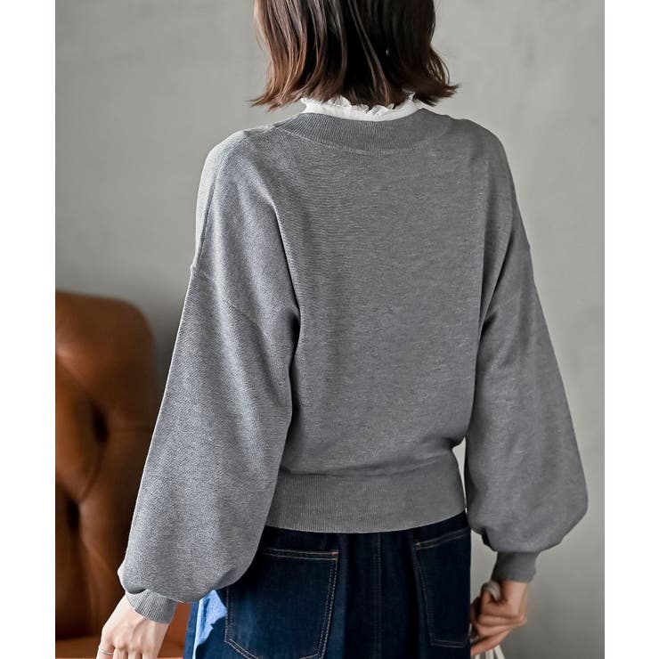 リボンボタンボリューム袖ラメニットＶカーディガン | rps | 詳細画像25 