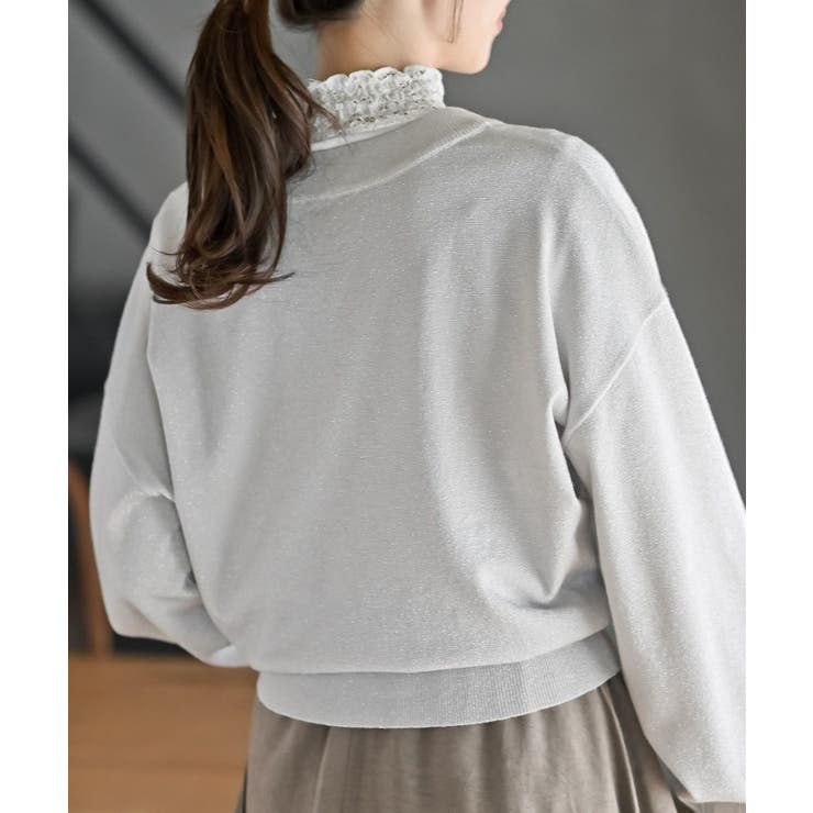 リボンボタンボリューム袖ラメニットＶカーディガン | rps | 詳細画像8 