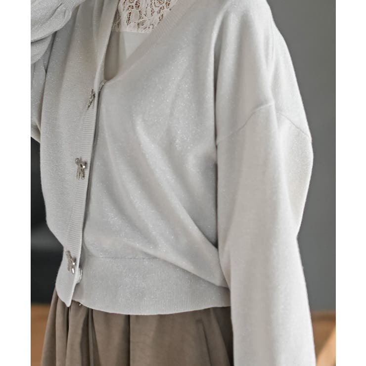 リボンボタンボリューム袖ラメニットＶカーディガン | rps | 詳細画像9 