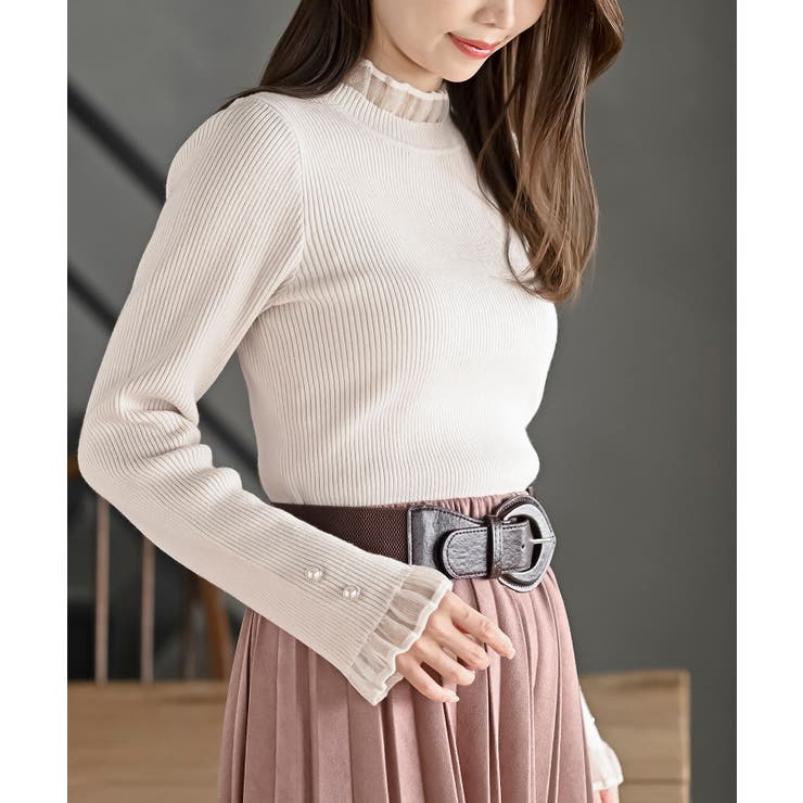 アイボリー | シアーネックリブニットプルオーバー | rps