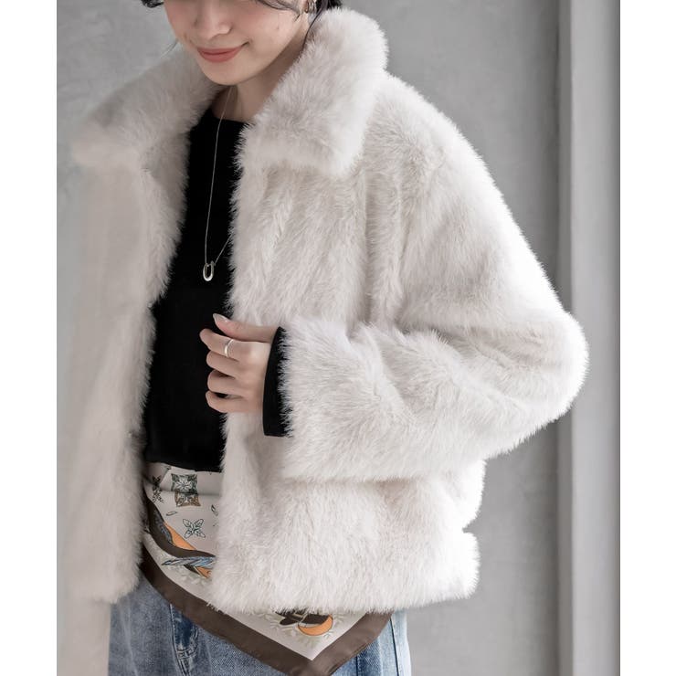 襟付きフェイクファーショートジャケット[品番：RPSW0004172