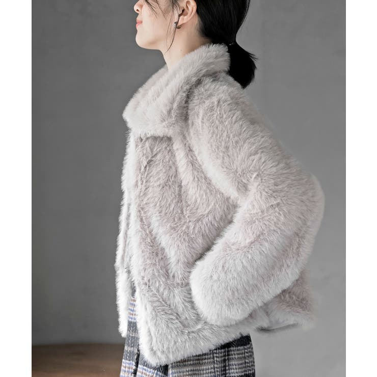 襟付きフェイクファーショートジャケット[品番：RPSW0004172