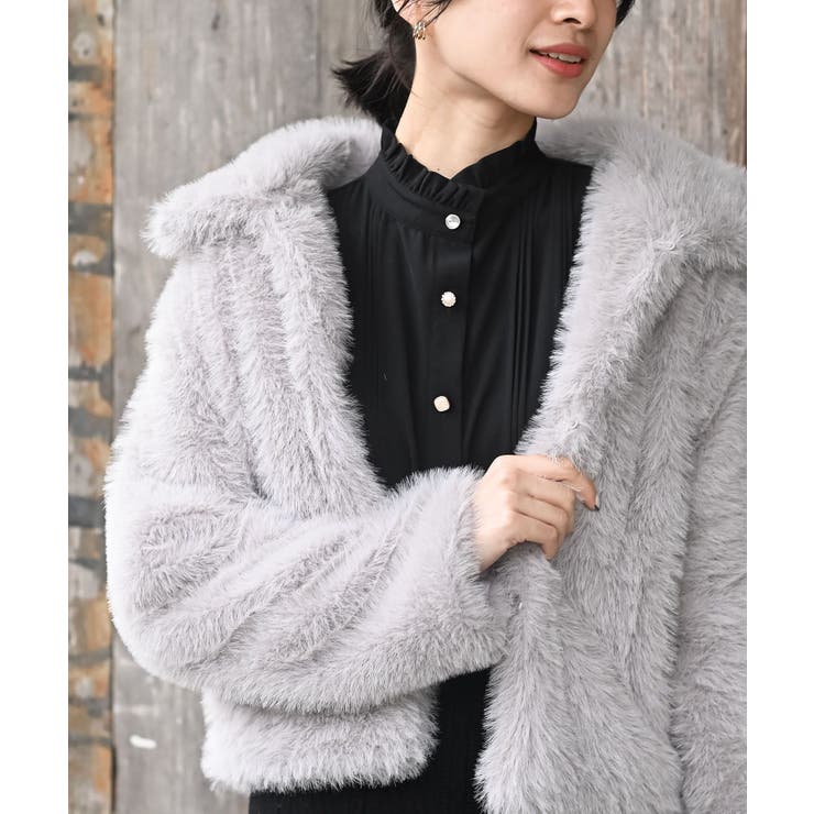 襟付きフェイクファーショートジャケット | rps | 詳細画像16 
