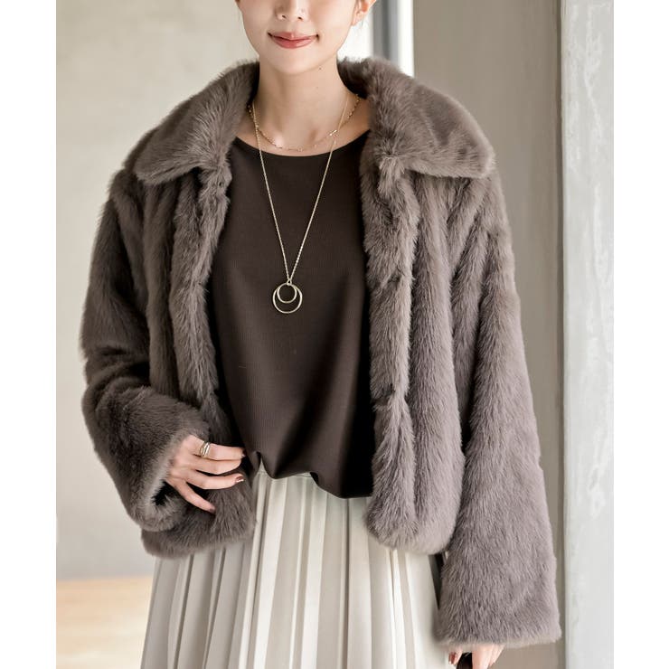 襟付きフェイクファーショートジャケット | rps | 詳細画像25 