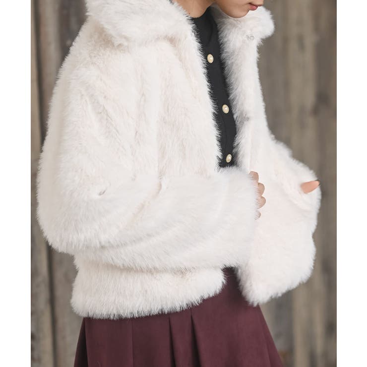 襟付きフェイクファーショートジャケット | rps | 詳細画像9 