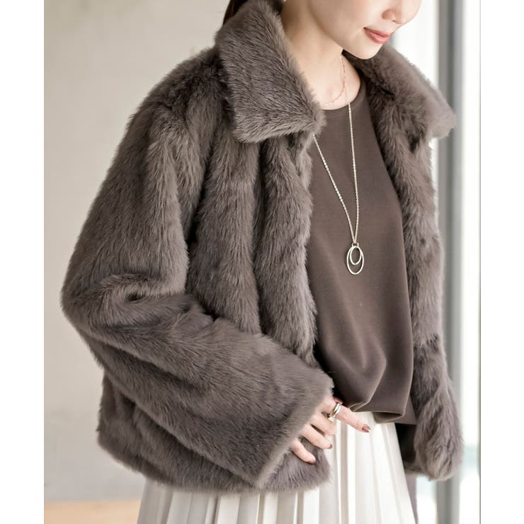 モカ | 襟付きフェイクファーショートジャケット | rps