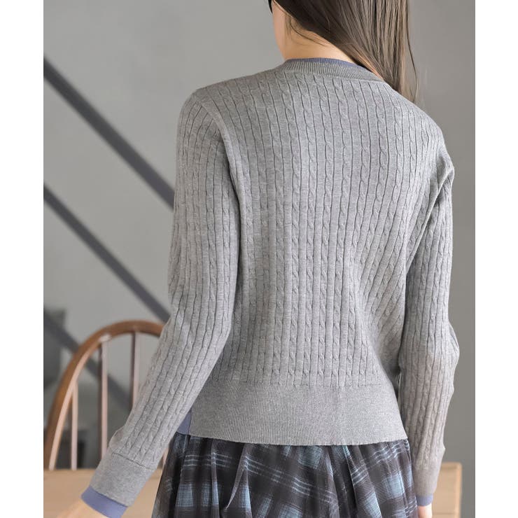 配色レイヤード風ケーブルニットカーディガン | rps | 詳細画像16 