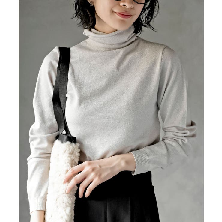 天竺編みタートルネックラメニットプルオーバー[品番：RPSW0003119