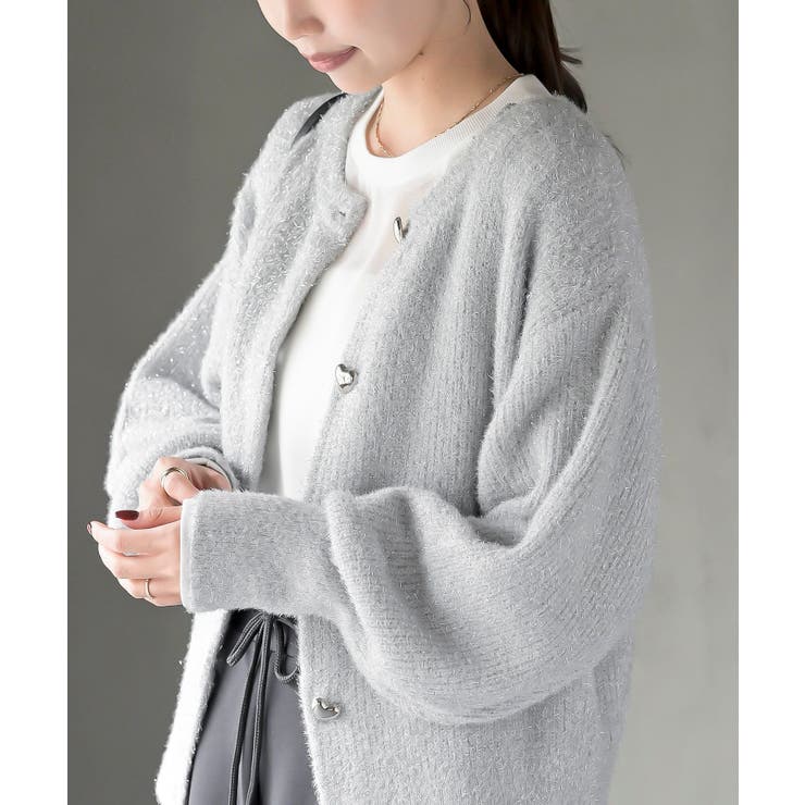 ハートボタンラメフェザークルーネックカーディガン | rps | 詳細画像23 