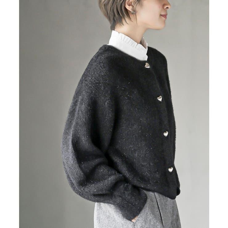 ハートボタンラメフェザークルーネックカーディガン | rps | 詳細画像33 