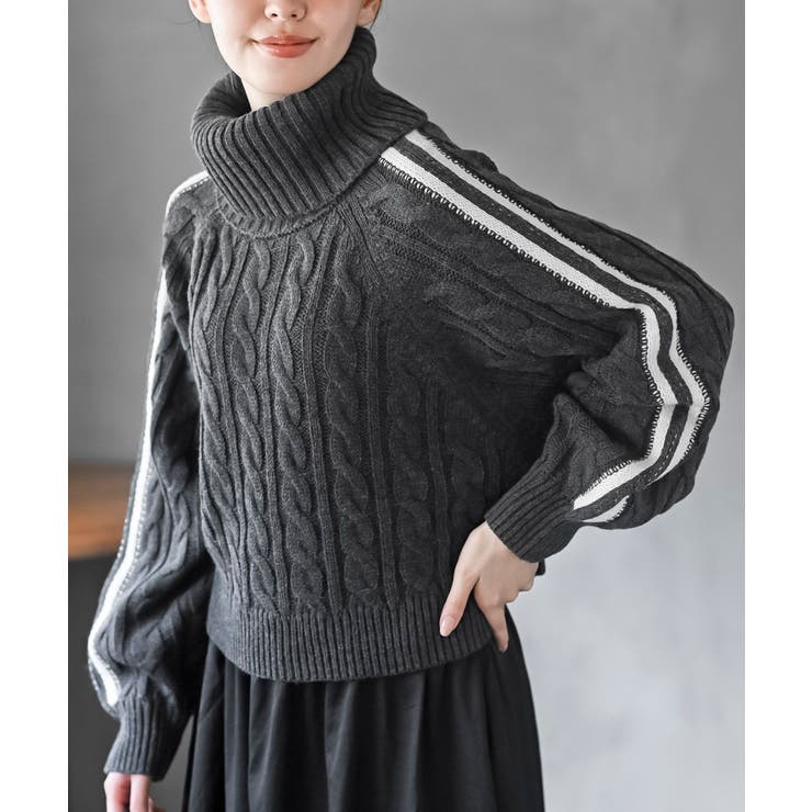 ライン入りタートルケーブルニットプルオーバー | rps | 詳細画像1 