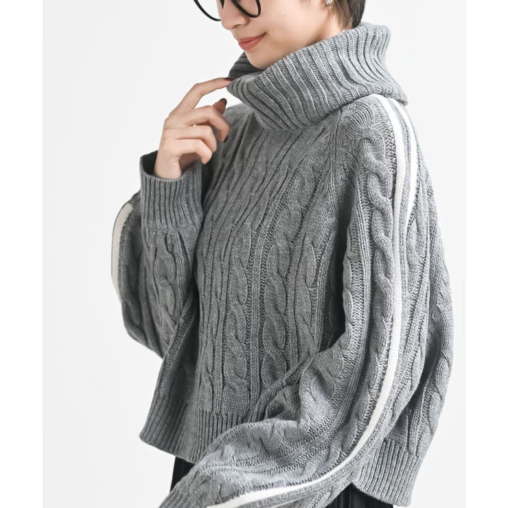 杢グレー | ライン入りタートルケーブルニットプルオーバー | rps