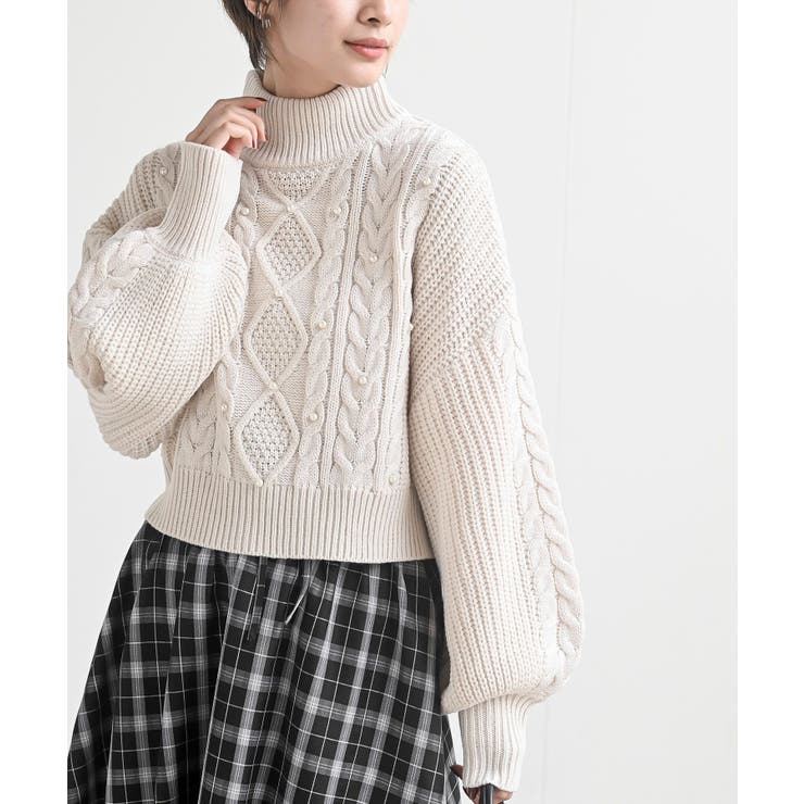 パール付きハイネックケーブルニットプルオーバー | rps | 詳細画像14 