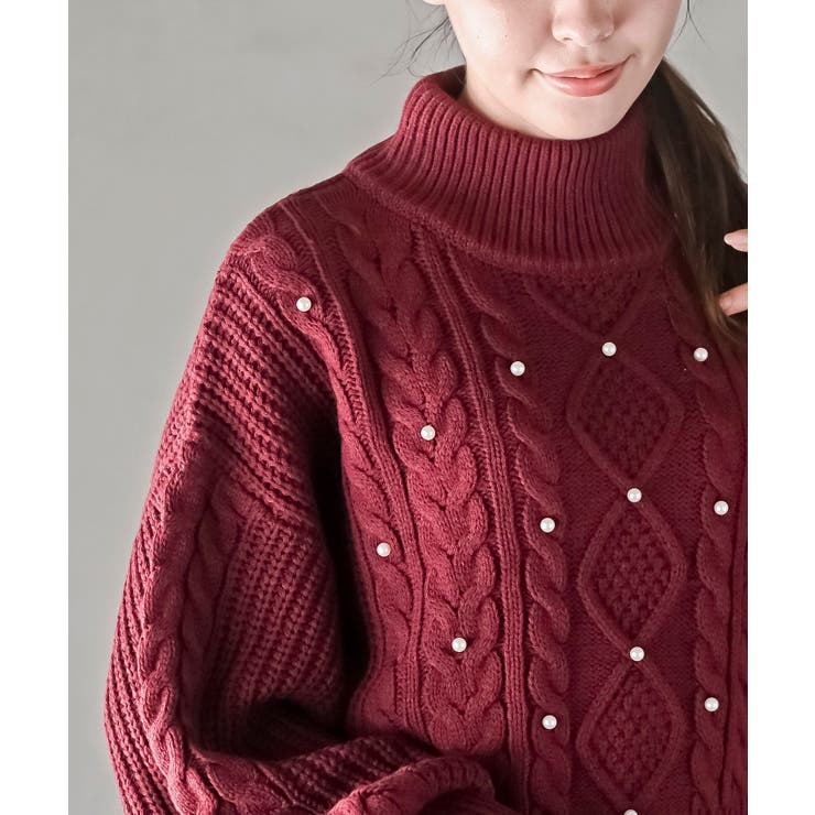 パール付きハイネックケーブルニットプルオーバー | rps | 詳細画像6 