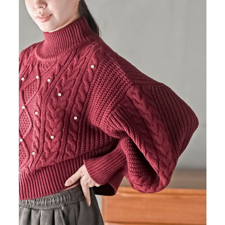 パール付きハイネックケーブルニットプルオーバー | rps | 詳細画像7 