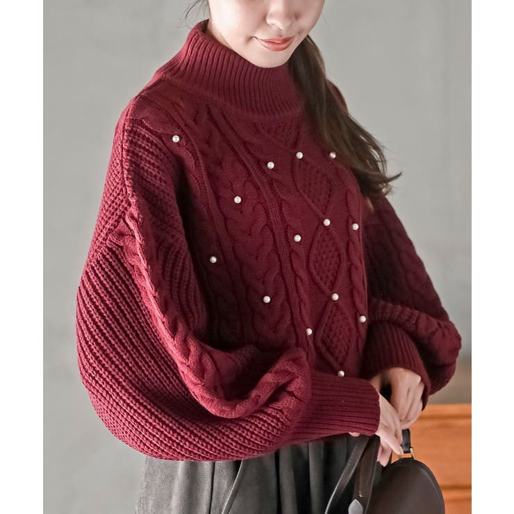 パール付きハイネックケーブルニットプルオーバー | rps | 詳細画像9 