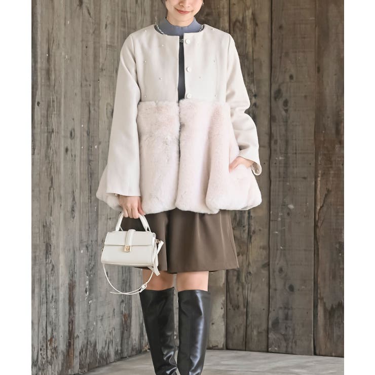 異素材切替パール付きフェイクファーコート | rps | 詳細画像10 