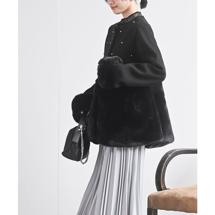 異素材切替パール付きフェイクファーコート | rps | 詳細画像14 