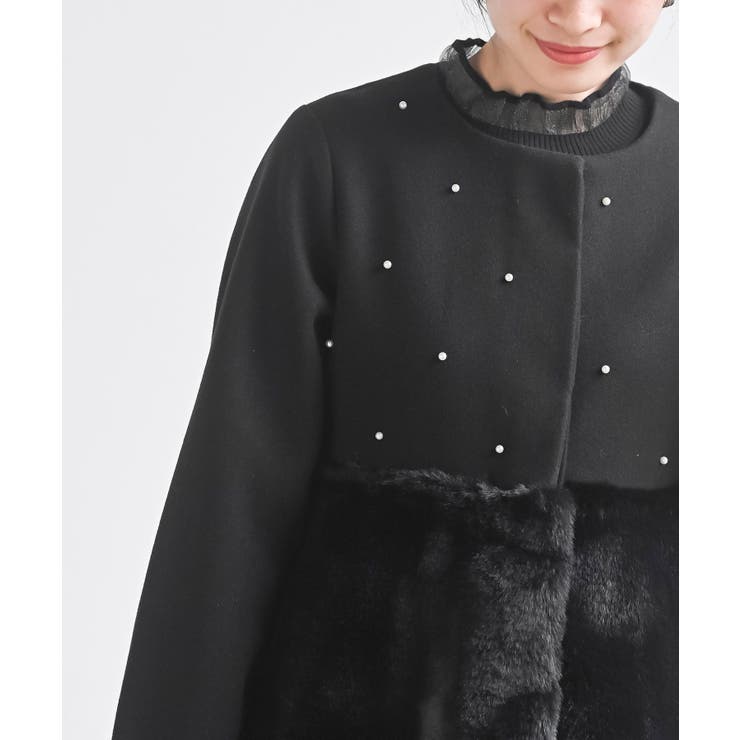 異素材切替パール付きフェイクファーコート | rps | 詳細画像17 