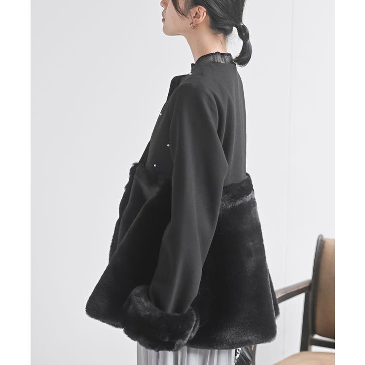 異素材切替パール付きフェイクファーコート | rps | 詳細画像18 