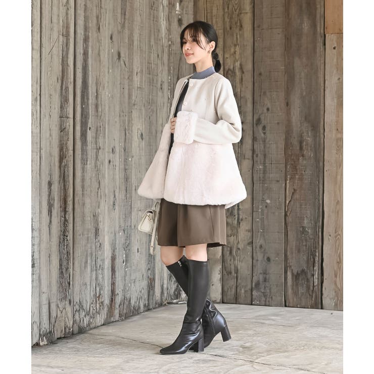 異素材切替パール付きフェイクファーコート | rps | 詳細画像2 