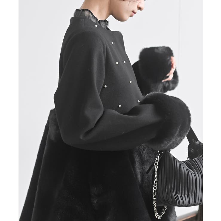 異素材切替パール付きフェイクファーコート | rps | 詳細画像20 