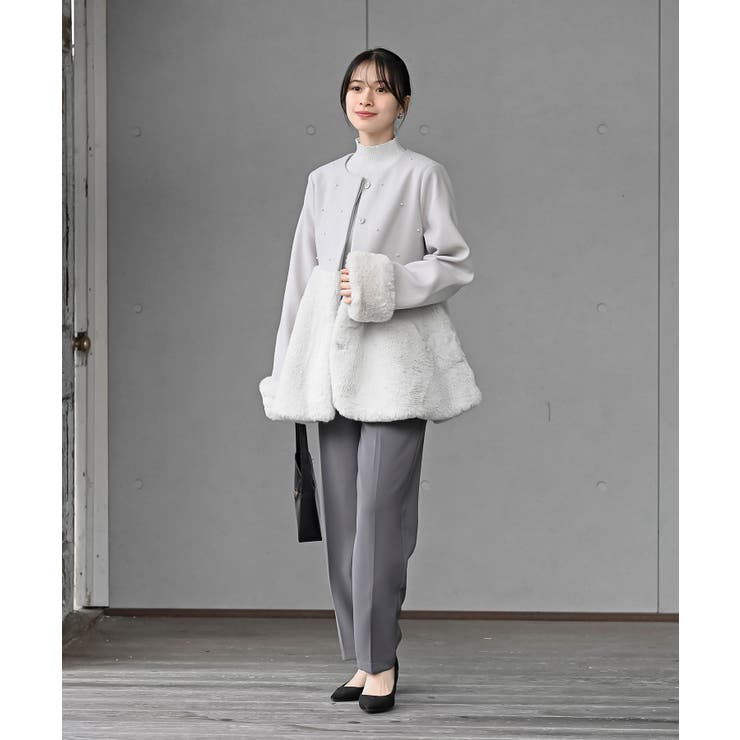 異素材切替パール付きフェイクファーコート | rps | 詳細画像21 