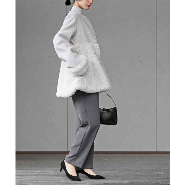 異素材切替パール付きフェイクファーコート | rps | 詳細画像24 