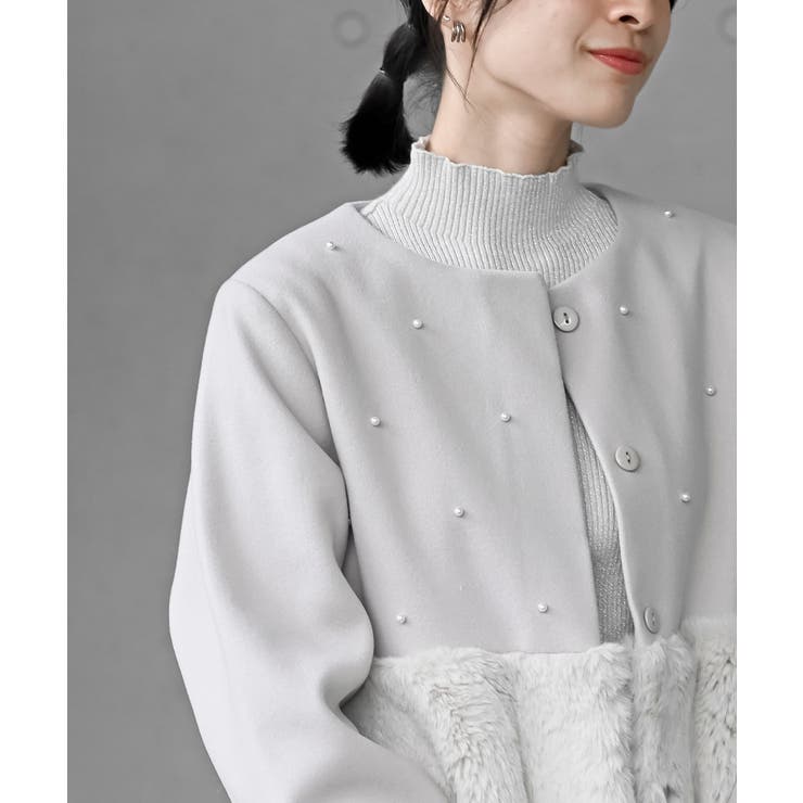 異素材切替パール付きフェイクファーコート | rps | 詳細画像25 