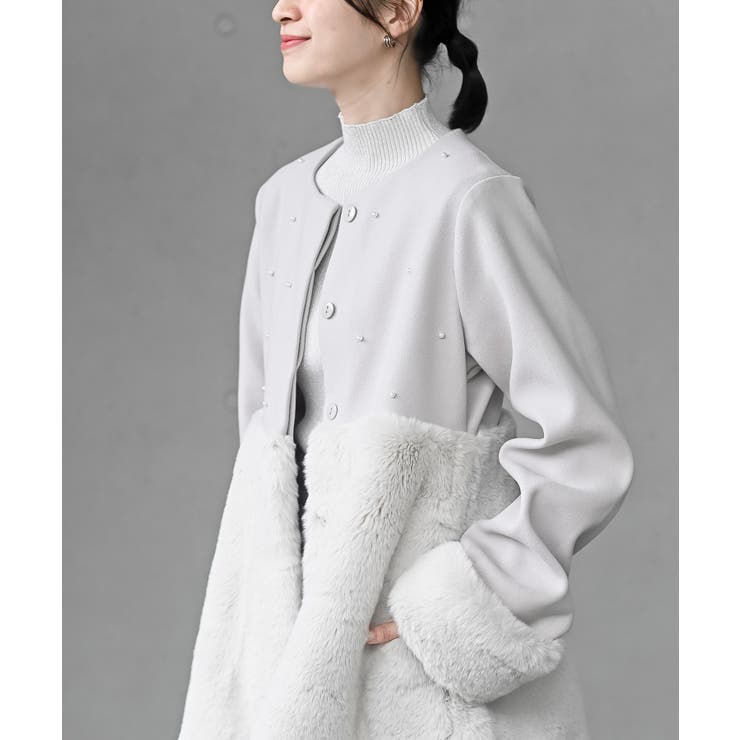 異素材切替パール付きフェイクファーコート | rps | 詳細画像26 