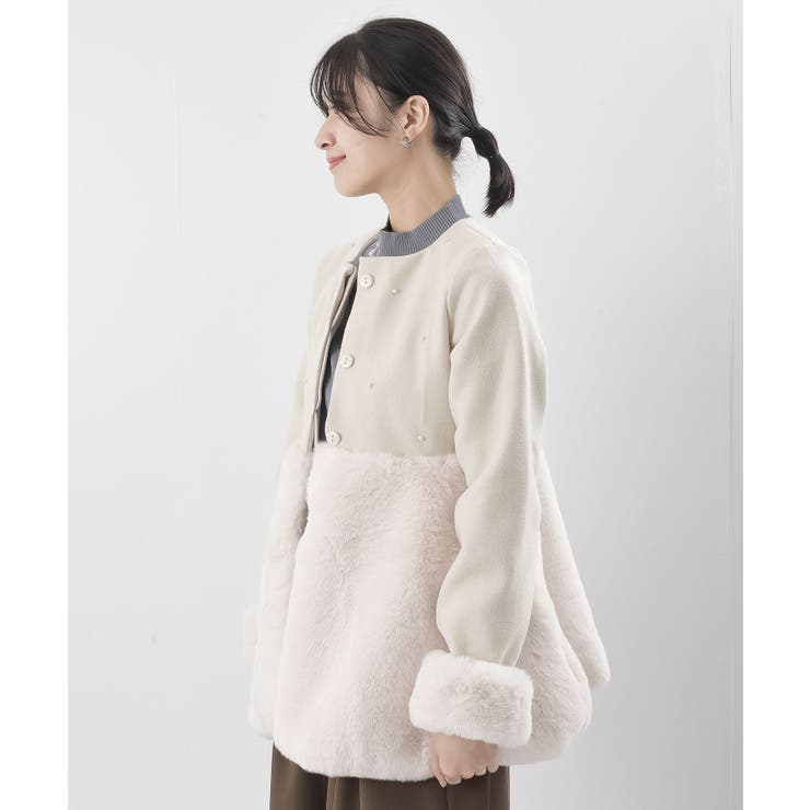 異素材切替パール付きフェイクファーコート | rps | 詳細画像29 