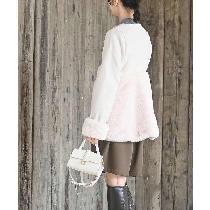 異素材切替パール付きフェイクファーコート | rps | 詳細画像3 