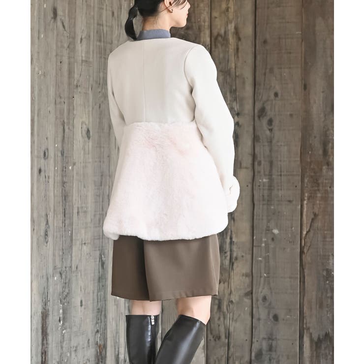 異素材切替パール付きフェイクファーコート | rps | 詳細画像4 