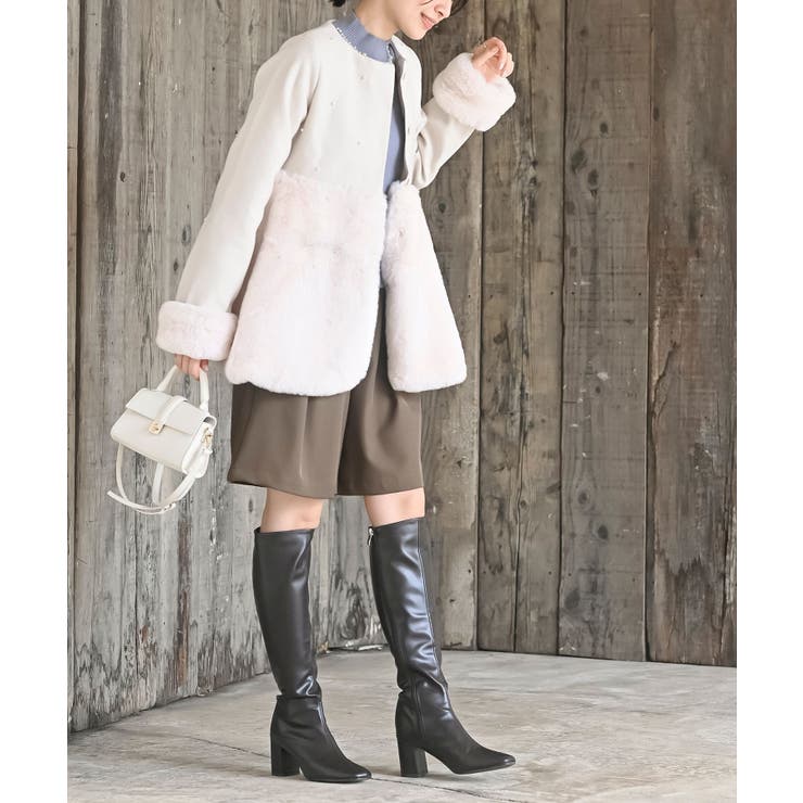 異素材切替パール付きフェイクファーコート | rps | 詳細画像5 