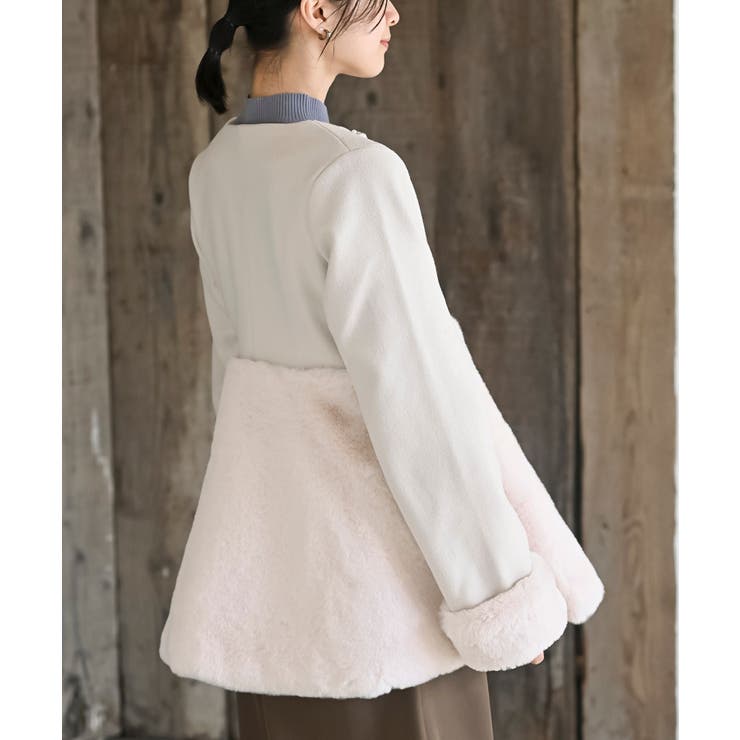 異素材切替パール付きフェイクファーコート | rps | 詳細画像8 