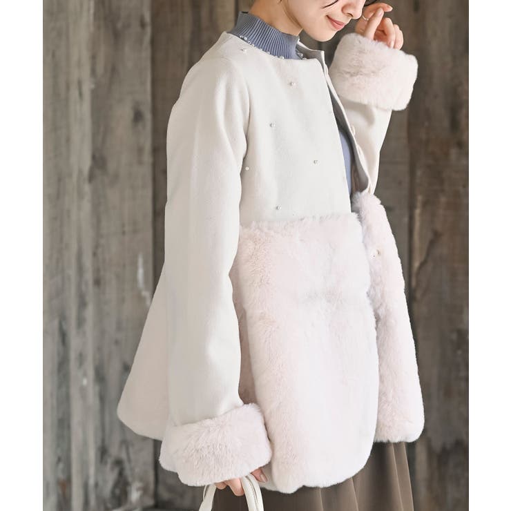 異素材切替パール付きフェイクファーコート | rps | 詳細画像9 